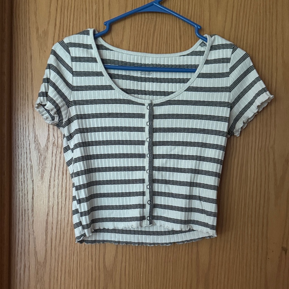 American Eagle Outfitters Black and White Striped Crop Top